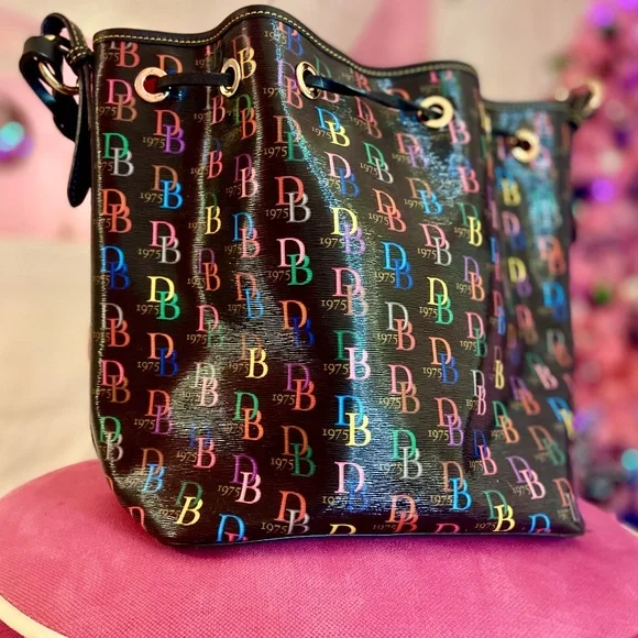 Dooney and Bourke Patent Leather Multicolor Letter Bucket Purse Women’s Bag - Picture 6 of 11